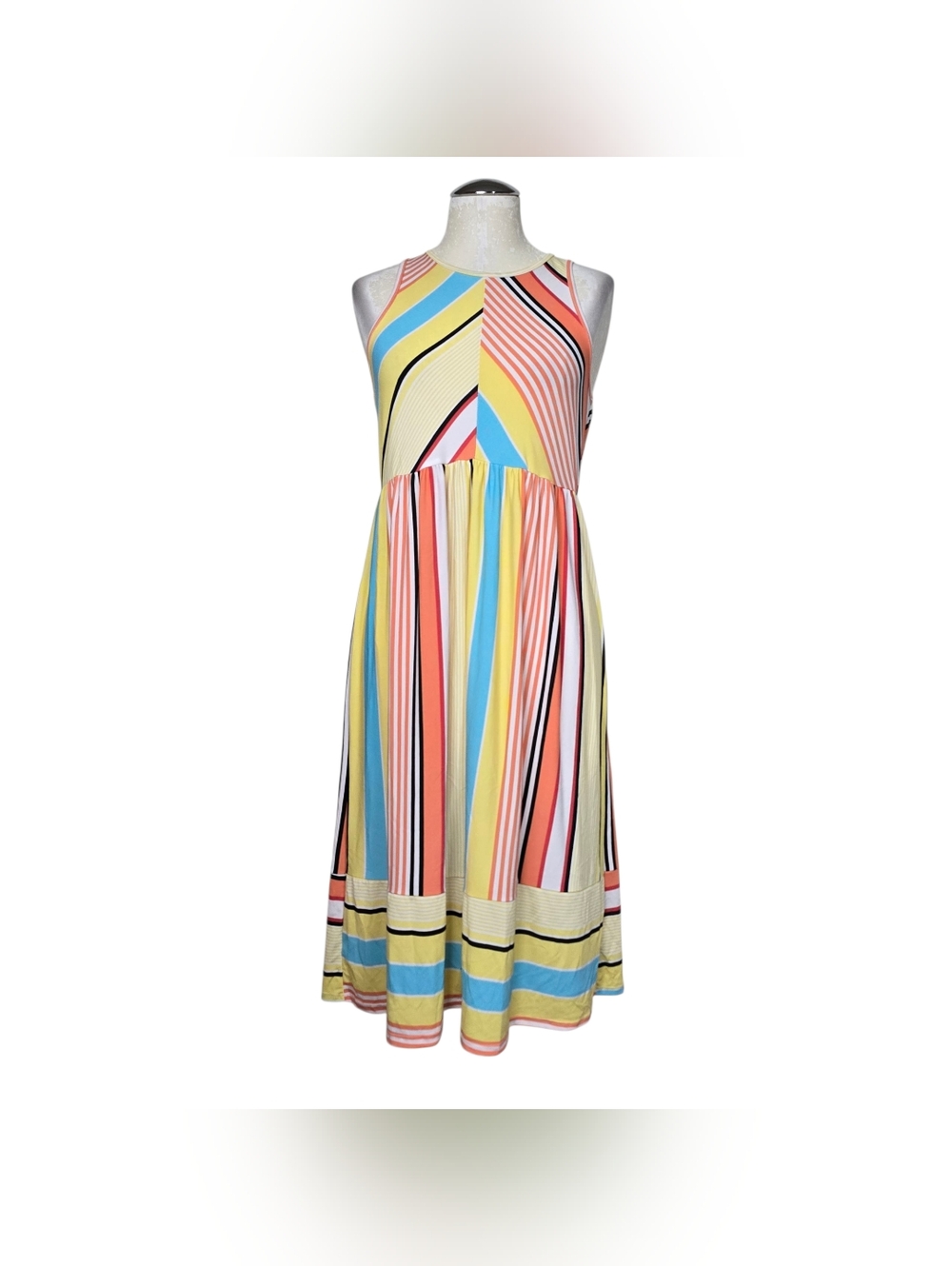 Egy Sleeveless Multicolor Striped Dress Yellow Pink Blue M